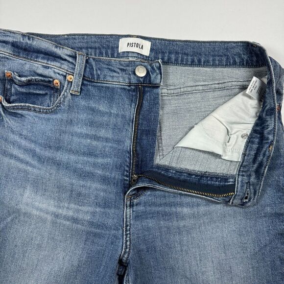 Pistola Jeans Womens 31 Blue Bootcut Flare Stretch Mid Rise Denim Raw Hem - Picture 7 of 16